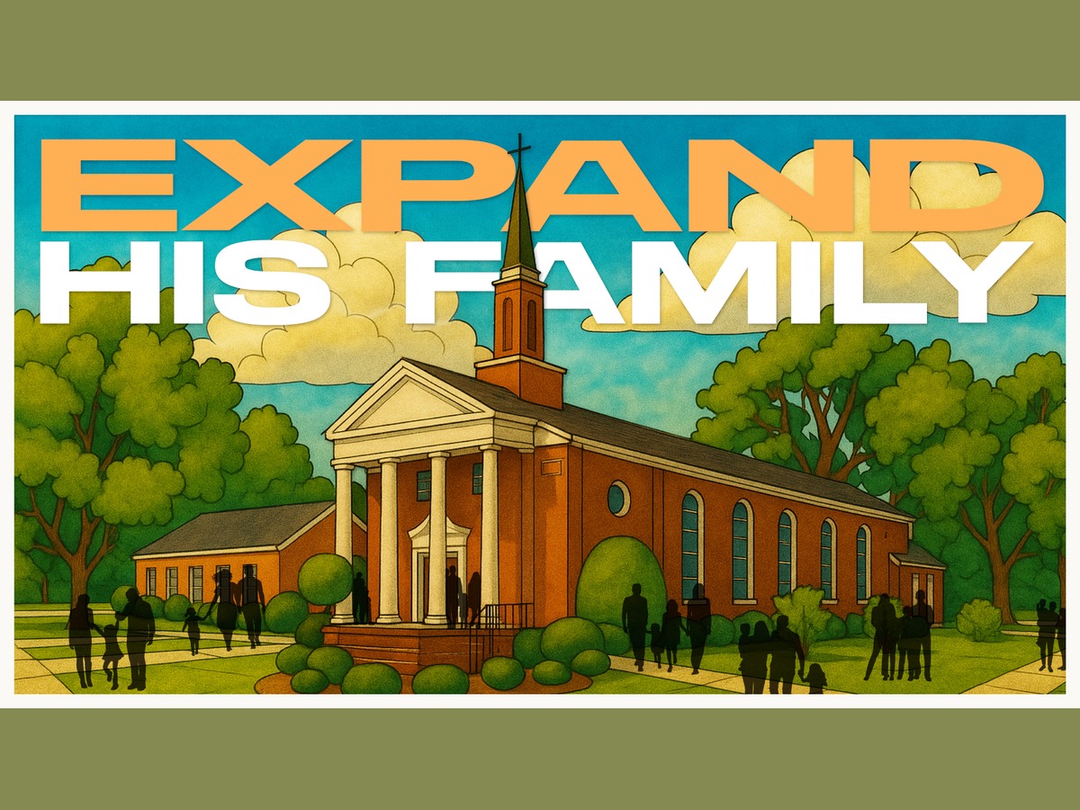 Title graphic for Expand His Family series with modern geometric church branding.