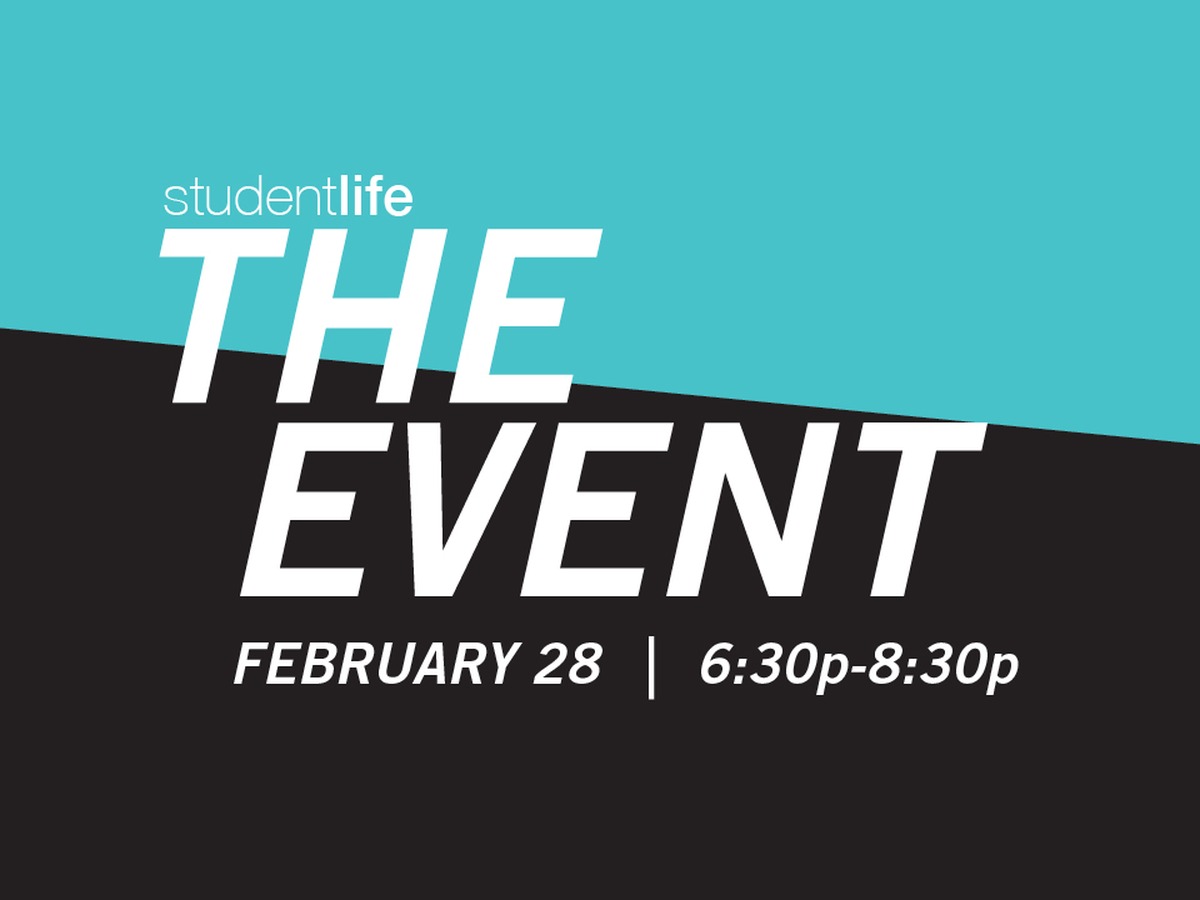 Promotional slide for The Event, bold typography on a student branding campaign poster.
